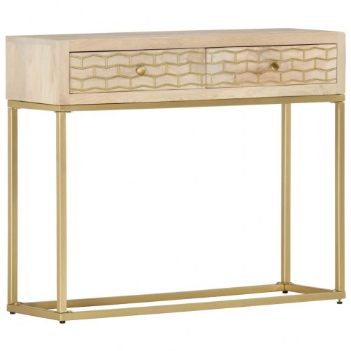 Konsolbord i massivt mangotræ med stålstel - 90×30×75 cm, natur/guld