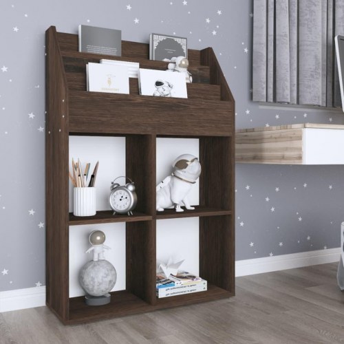 Magasinreol til børn 71×30×114 cm - konstrueret træ, røget eg