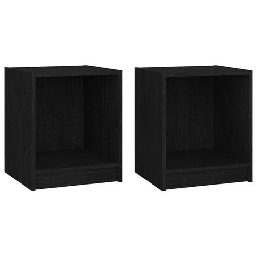 Sengeskabe 2 stk. 35,5x33,5x41,5 cm massivt fyrretræ sort