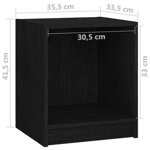 Sengeskabe 2 stk. 35,5x33,5x41,5 cm massivt fyrretræ sort