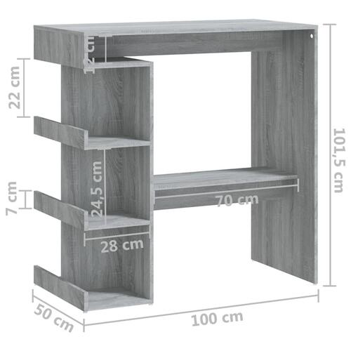 Barbord med opbevaringsstativ 100x50x101,5 cm grå sonoma-eg