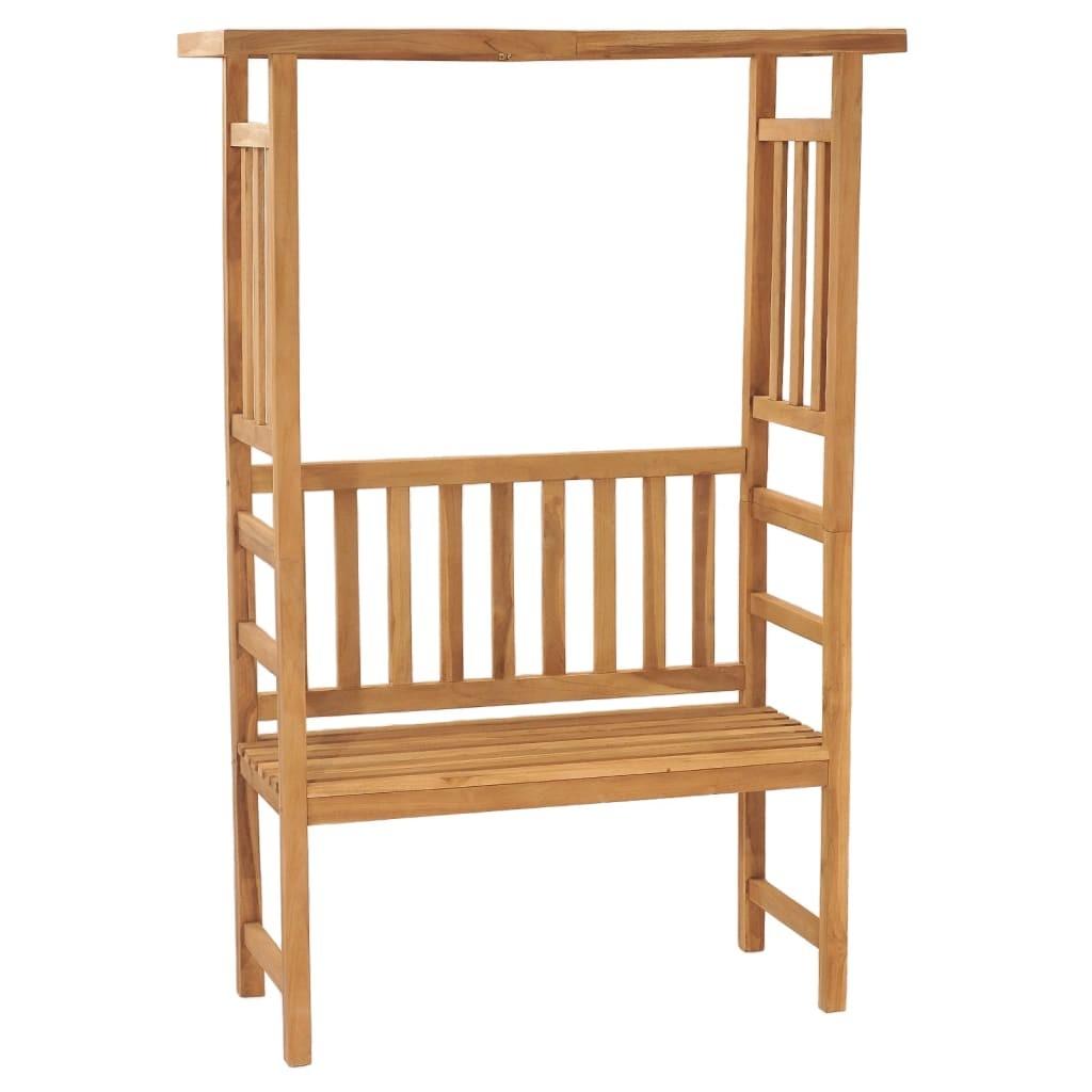 Havebænk med pergola 115 cm massivt teaktræ billede