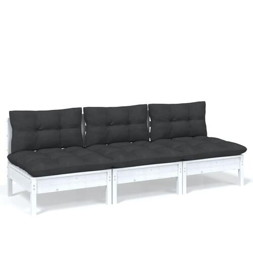 3-personers havesofa med antracitgrå hynder massivt fyrretræ