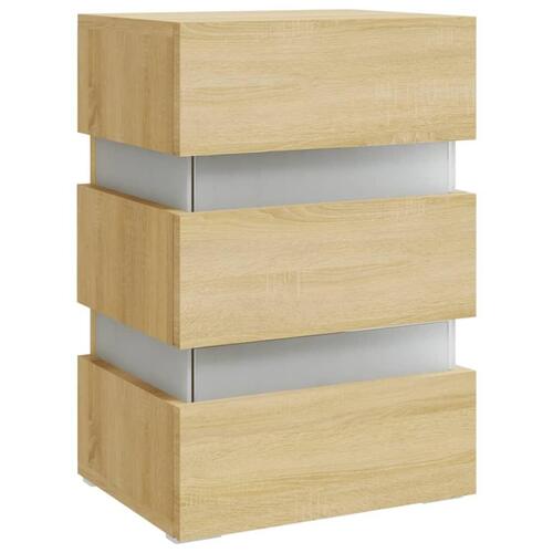 Sengebord med LED 45x35x67 cm konstrueret træ sonoma-eg
