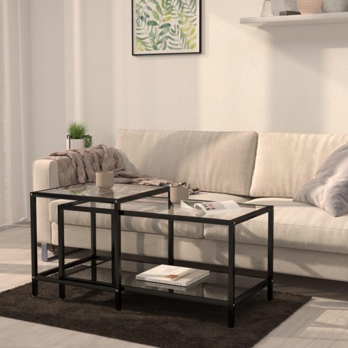 Stueborde i industrielt design - 2 stk., hærdet glas, sort
