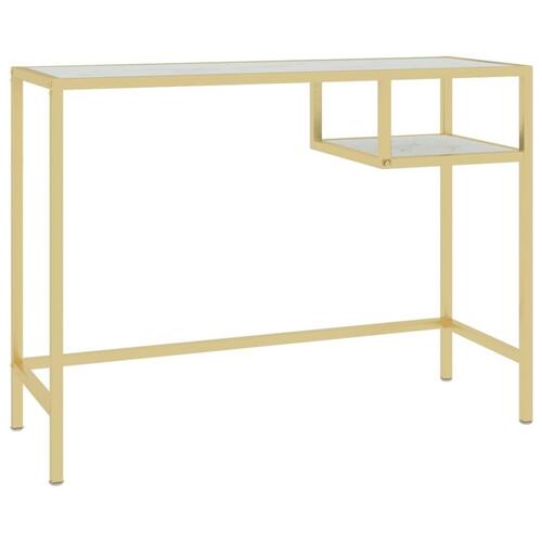 Computerbord 100x36x74 cm glas hvid og guldfarvet