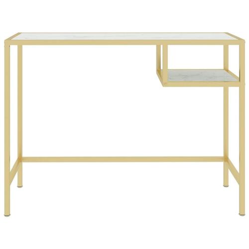 Computerbord 100x36x74 cm glas hvid og guldfarvet