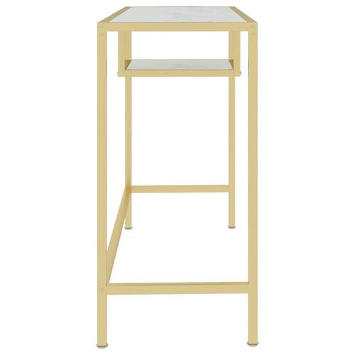 Computerbord 100x36x74 cm glas hvid og guldfarvet
