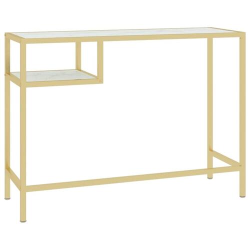 Computerbord 100x36x74 cm glas hvid og guldfarvet