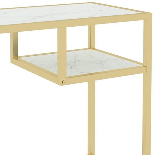 Computerbord 100x36x74 cm glas hvid og guldfarvet