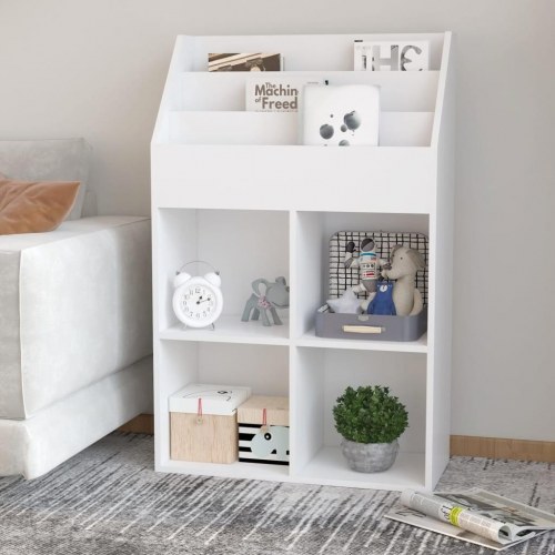 Magasinholder til børn 71x30x114 cm spånplade hvid