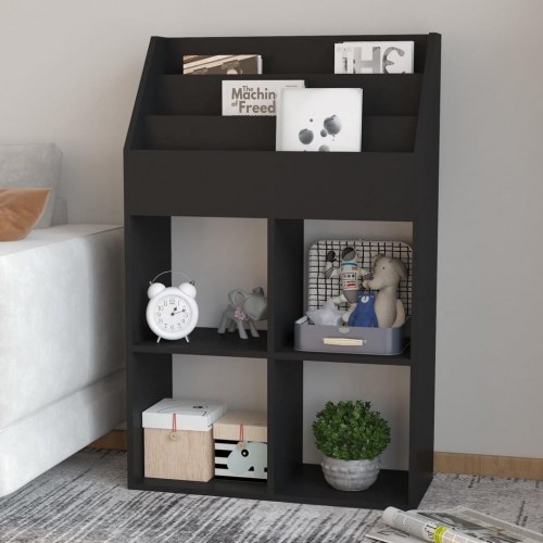 Magasinholder til børn 71x30x114 cm spånplade sort