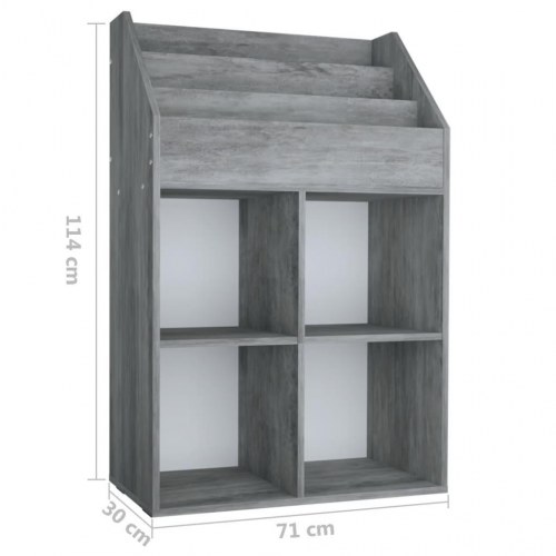 Magasinreol til børn 71 × 30 × 114 cm - konstrueret træ, betongrå