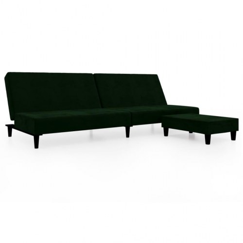 2-personers sovesofa med fodskammel fløjl mørkegrøn