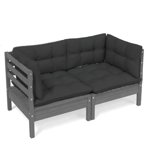 2-personers havesofa med antracitgrå hynder massivt fyrretræ