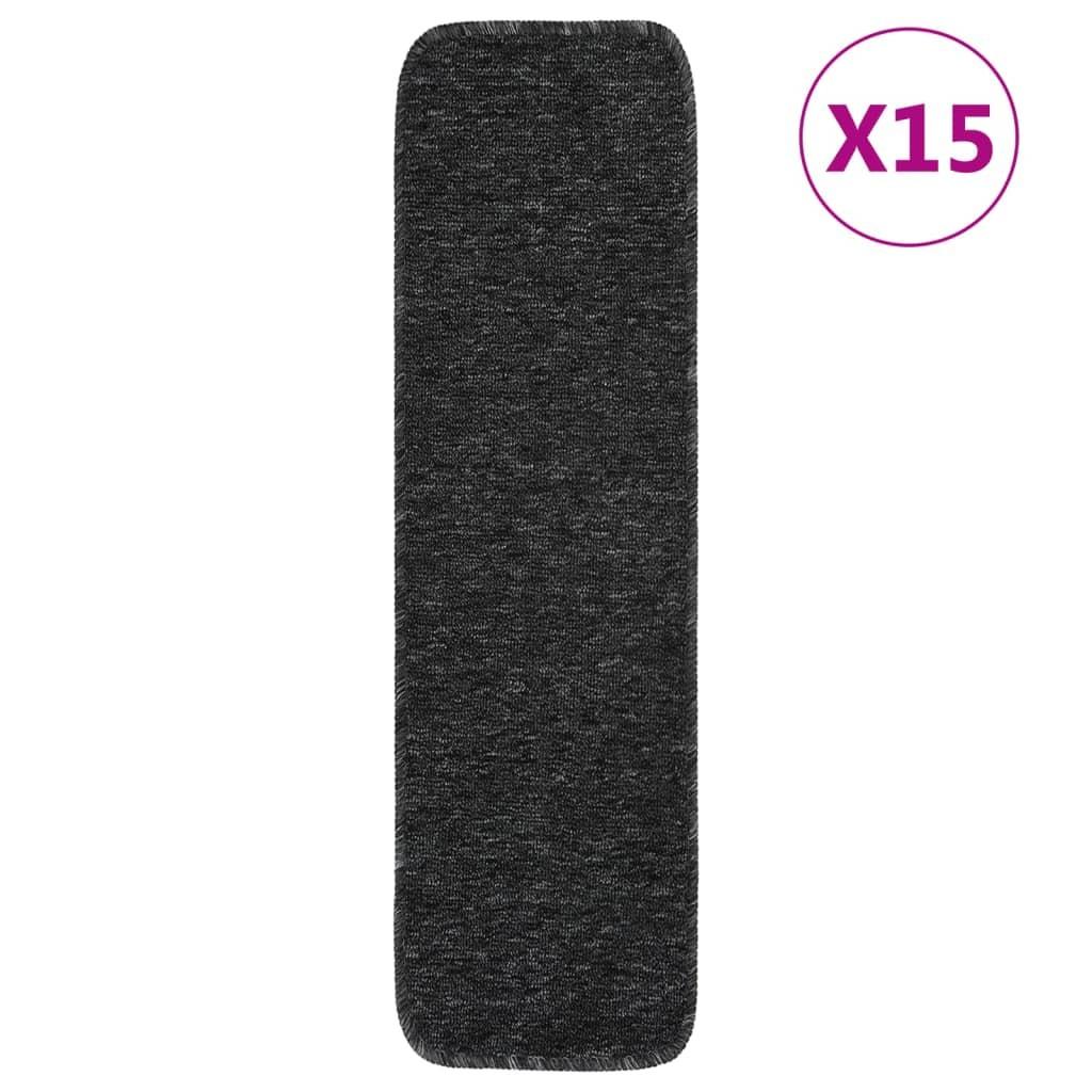Skridsikre trappemåtter 15 stk. 75x20 cm rektangulær antracit
