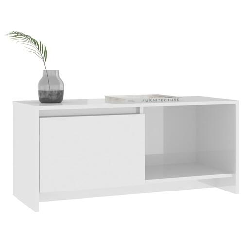 Tv-bord 90x35x40 cm konstrueret træ hvid højglans