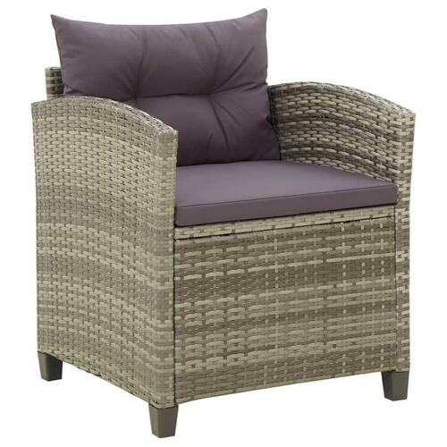 Havestol med hynder polyrattan grå