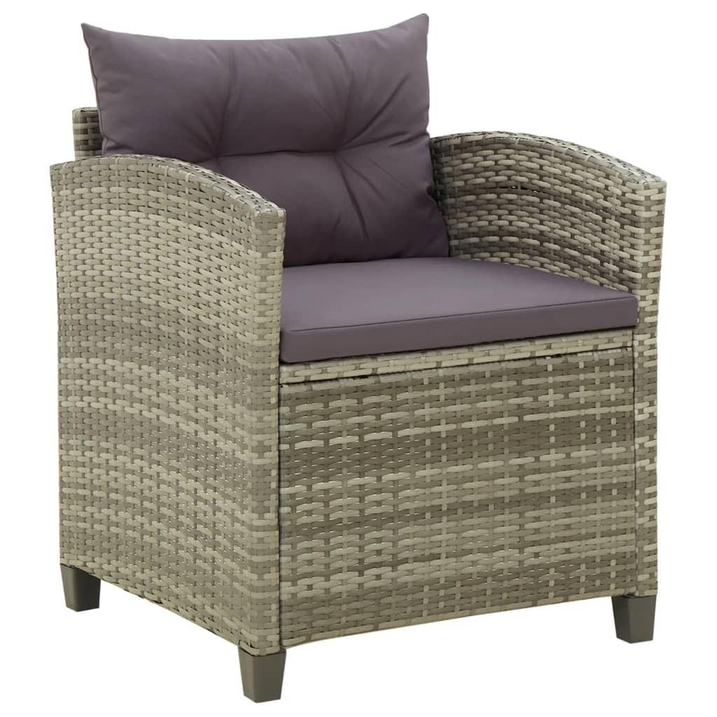 Havestol med hynder polyrattan grå