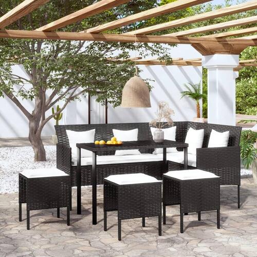 Sofasæt med hynder 5 dele L-facon polyrattan sort