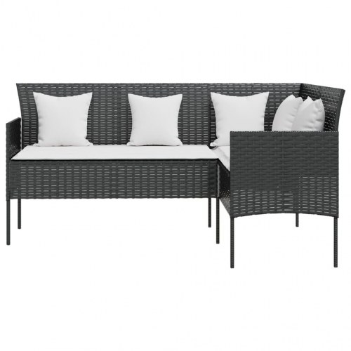 L-formet sofa med hynder polyrattan sort