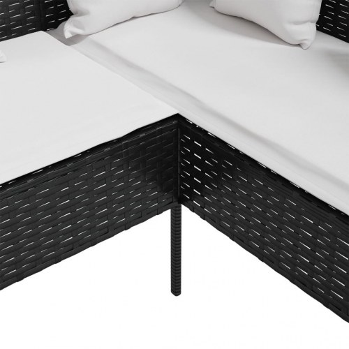 L-formet sofa med hynder polyrattan sort