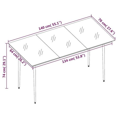 Havebord 140x70x74 cm stål og glas sort