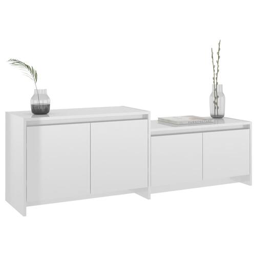 Tv-bord 146,5x35x50 cm konstrueret træ hvid højglans
