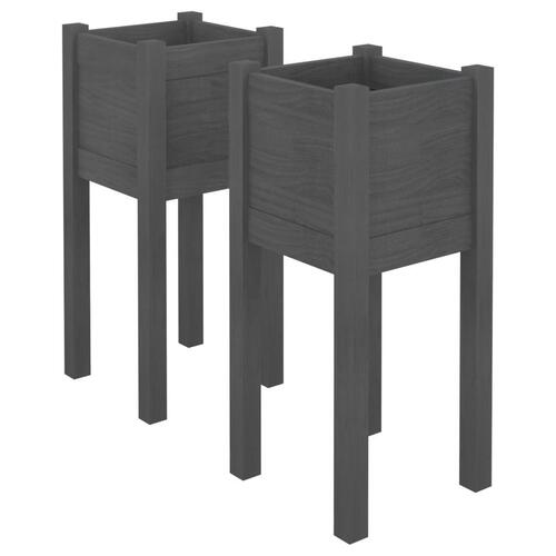 Plantekasser 2 stk. 31x31x70 cm massivt fyrretræ grå