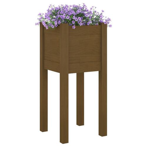 Plantekasse 31x31x70 cm massivt fyrretræ gyldenbrun