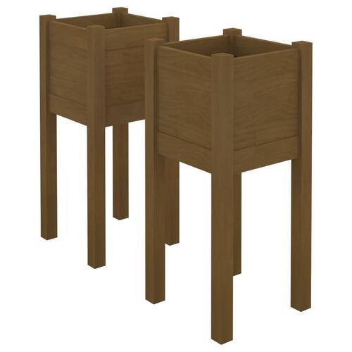 Plantekasser 2 stk. 31x31x70 cm massivt fyrretræ gyldenbrun