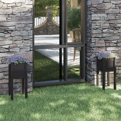 Plantekasser 2 stk. 31x31x70 cm massivt fyrretræ sort