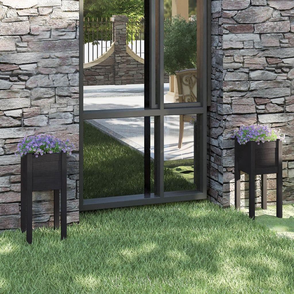Plantekasser 2 stk. 31x31x70 cm massivt fyrretræ sort