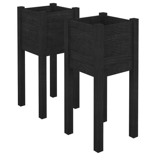 Plantekasser 2 stk. 31x31x70 cm massivt fyrretræ sort