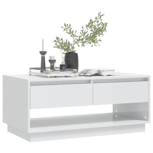 Sofabord 102,5x55x44 cm konstrueret træ hvid højglans