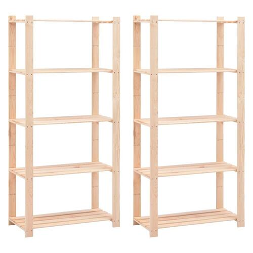 Reoler 2 stk. 5 hylder 80x38x170 cm massivt fyrretræ 250 kg