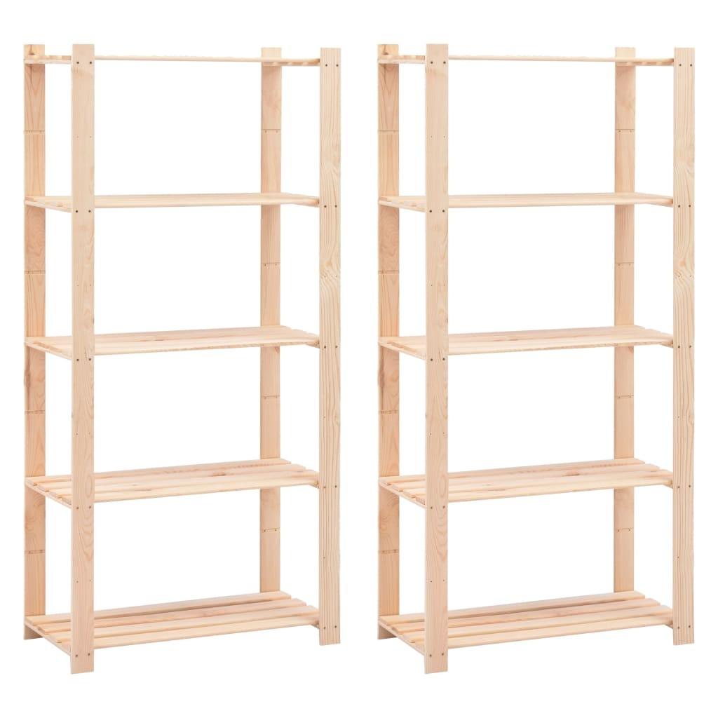 Reoler 2 stk. 5 hylder 80x38x170 cm massivt fyrretræ 250 kg