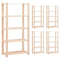 Reoler 5 stk. 5 hylder 80x38x170 cm massivt fyrretræ 250 kg