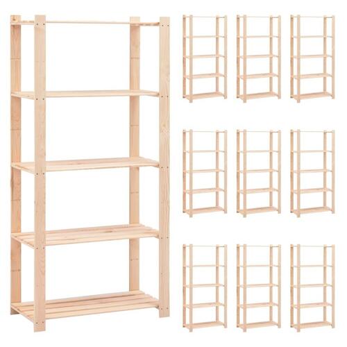Reoler 10 stk. 5 hylder 80 x 38 x 170 cm fyrretræ 250 kg