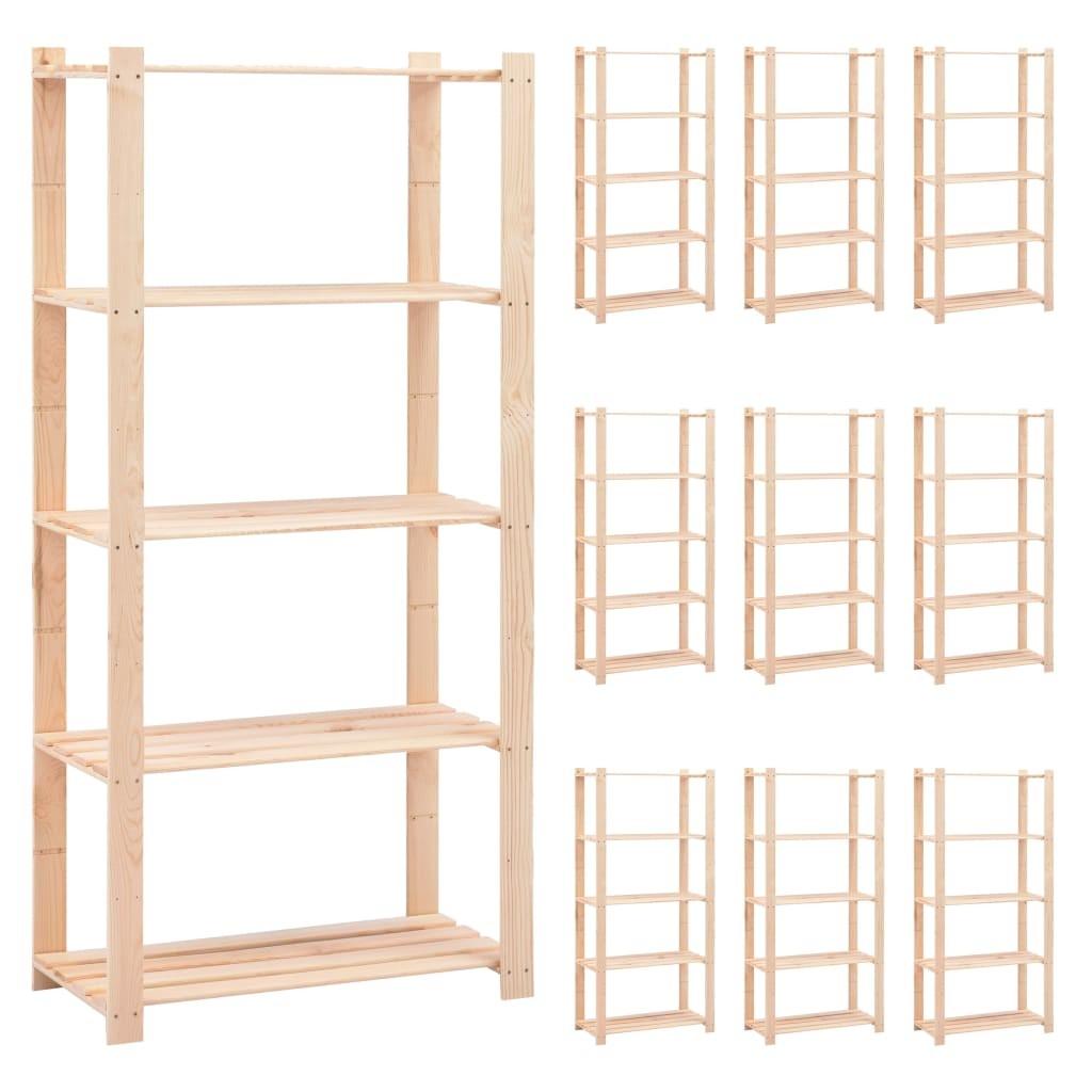 Reoler 10 stk. 5 hylder 80 x 38 x 170 cm fyrretræ 250 kg