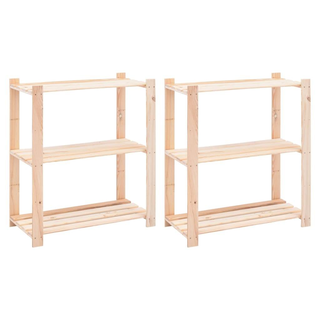 Reoler 2 stk. 3 hylder 80x38x90 cm massivt fyrretræ 150 kg