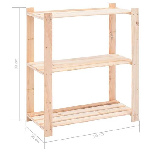 Reoler 2 stk. 3 hylder 80x38x90 cm massivt fyrretræ 150 kg