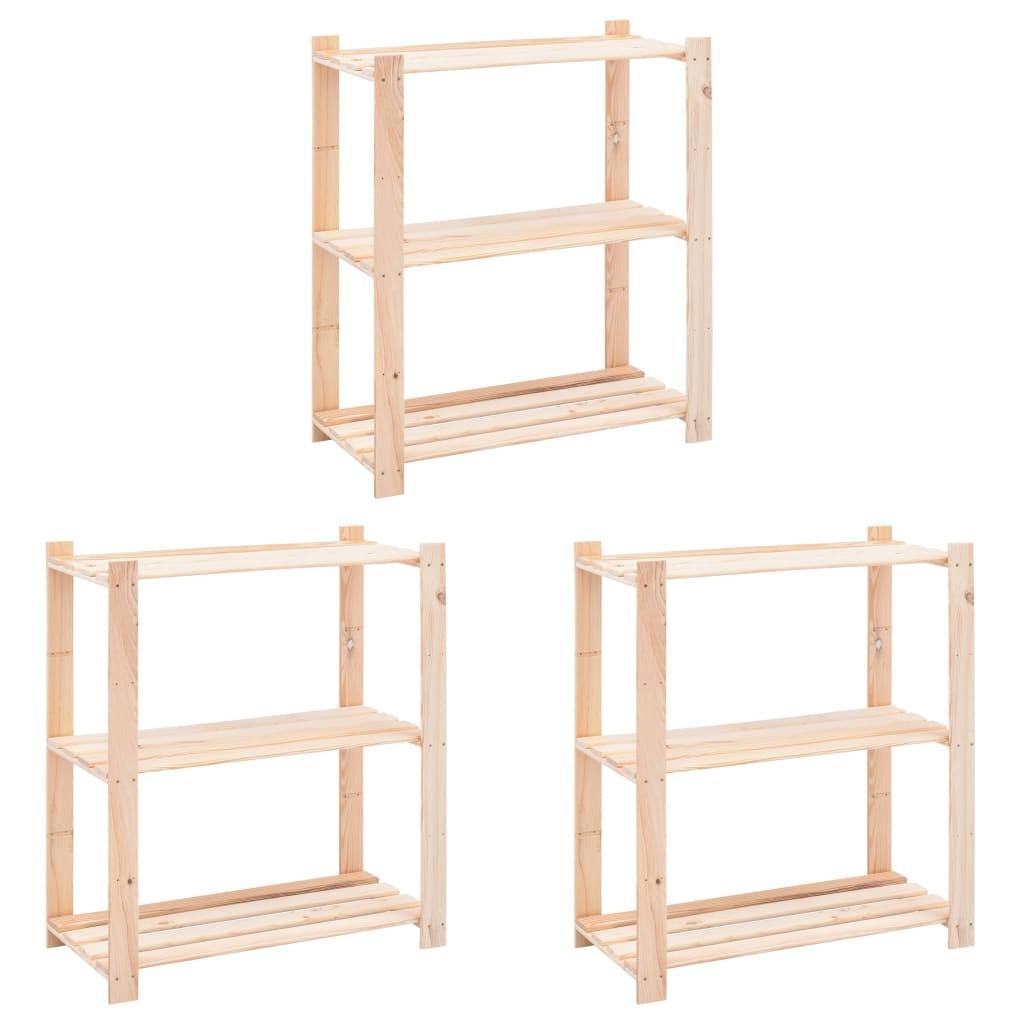 Reoler 3 stk. 3 hylder 80x38x90 cm massivt fyrretræ 150 kg