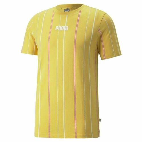 Kortærmet T-shirt til Mænd Puma Modern Basics Stripe M Gul XL