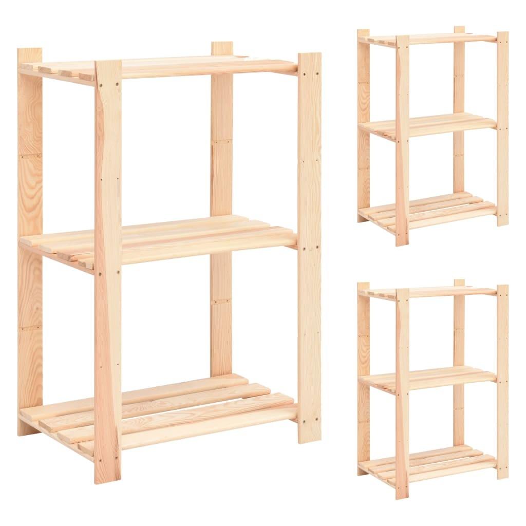 Reoler 3 stk. 3 hylder 60x38x90 cm massivt fyrretræ 150 kg