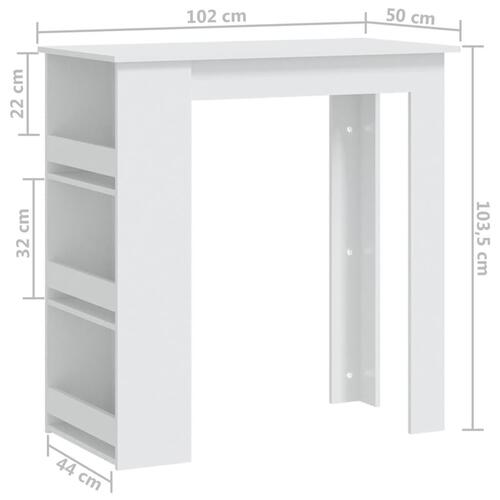 Barbord med opbevaringsstativ 102x50x103,5 cm spånplade hvid