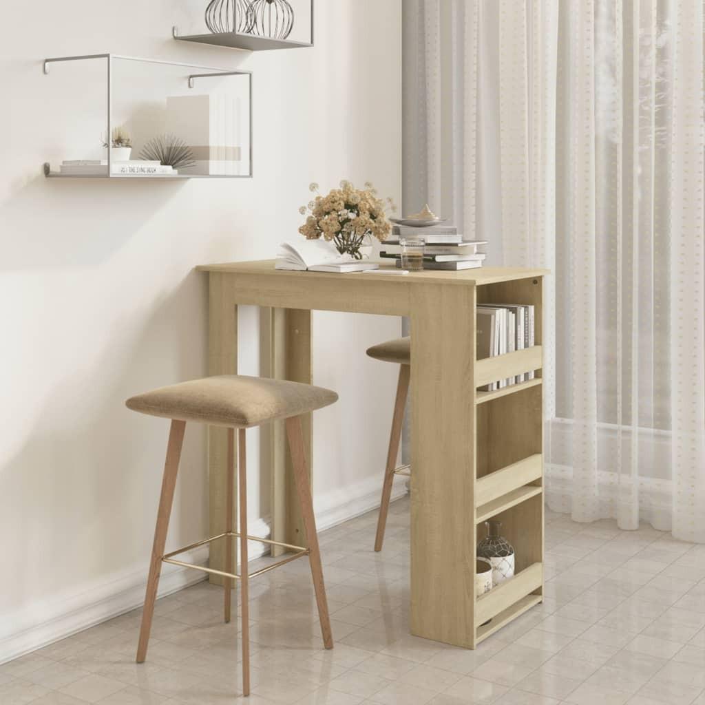 Barbord med opbevaringsstativ 102x50x103,5 cm spånplade sonoma
