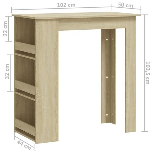 Barbord med opbevaringsstativ 102x50x103,5 cm spånplade sonoma
