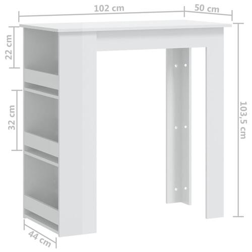 Barbord med opbevaringsstativ 102x50x103,5 cm hvid højglans