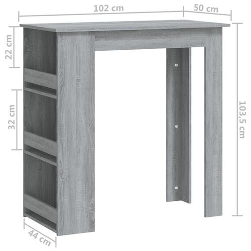 Barbord med opbevaringsstativ 102x50x103,5 cm spånplade grå